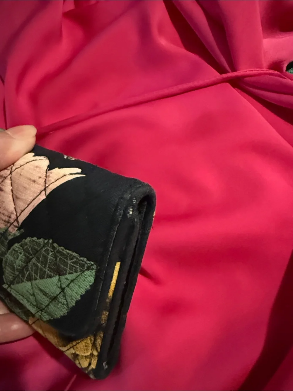 Vera Bradley Quilted Floral Fold-Over Wallet - Black, Yellow, Green, Red